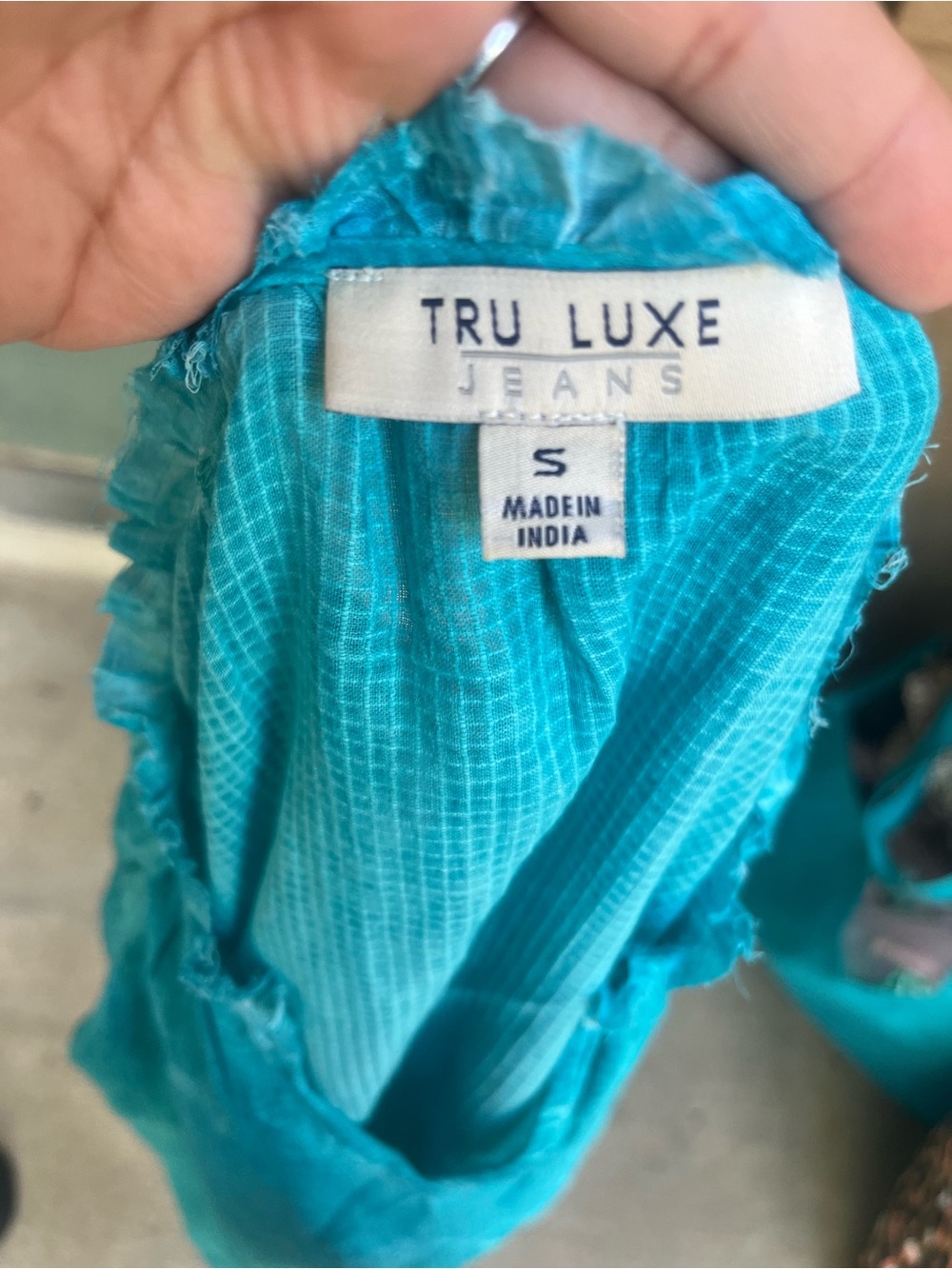 Tru Luxe Jeans Teal Peasant Blouse - Casual V-Neck - Picture 6 of 6